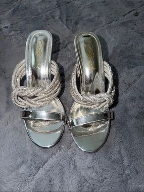 Silver Beaded Knot Slide Sandals - Women